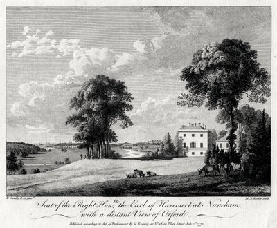 Siedziba szanowanego hrabiego Harcourt w Nuneham, z dalekim widokiem na Oksford, 1775. autorstwa Michael Angelo Rooker