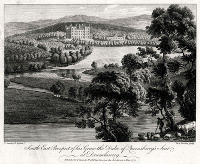 South East Prospect jego siedziby Grace the Duke of Queensberrys w Drumlanrig, Szkocja, 1775 autorstwa Michael Angelo Rooker