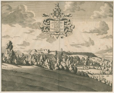 Zamek Tutbury - Odległy widok: miedzioryt, bd [ok. 1686] autorstwa Michael Burghers