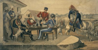 Coffee Party na stacji wojskowej w Indiach, ok. 1850 (kolorowy grawerunek) autorstwa Michael Hanhart