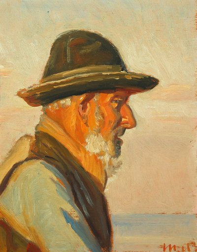Rybak ze Skagen w promieniach słońca. autorstwa Michael Peter Ancher