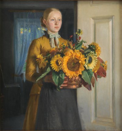 Duński:  Pigen med solsikkerne Dziewczyna ze słonecznikami autorstwa Michael Peter Ancher