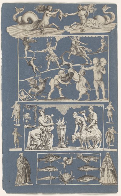 Kolaż wyciętych zdjęć wklejonych na arkusz albumu z niebieskiego papieru Cuda natury autorstwa Michael Snijders (attributed to)