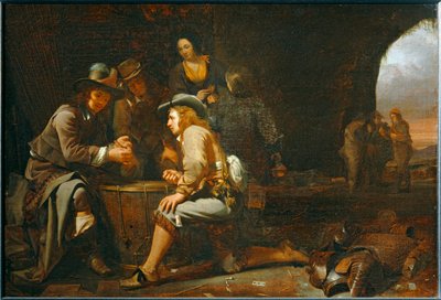 Żołnierze bawiący się w jaskini przekształconej w wartownię. 1649 ... autorstwa Michael Sweerts