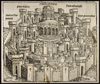 Jerozolima z Kroniki Świata Schedla, ok. 1493. autorstwa Michael Wolgemut