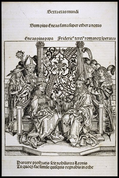Spotkanie papieża Piusa II z cesarzem niemieckim Fryderykiem III, ok. 1493. autorstwa Michael Wolgemut