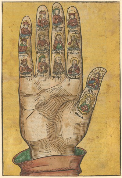 Rechte Hand der Credo-Hände mit Porträts von Heiligen autorstwa Michael Wolgemut