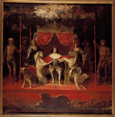 Portret Christiana V z Danii 1646-1699 na tronie w pałacu Frederiksborg. autorstwa Michael van Haven