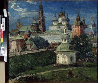 Ławra Trójcy Świętej Sergiusza (Trinite-Saint-Serge), a Sergiev Posad (Rosja) (Ławra Trójcy Sergiusza w Sergiyev Posad). Obraz Michaiła Wasiliewicza Boskina (1875-1930). Olej na płótnie, 75 x 82 cm, ok. 1910, sztuka rosyjska. Państwowy Open Air Mu autorstwa Michail Vasilievich Boskin