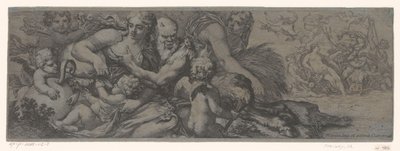 Faun spotkał bachantkę en putti autorstwa Michel Dorigny (attributed to)
