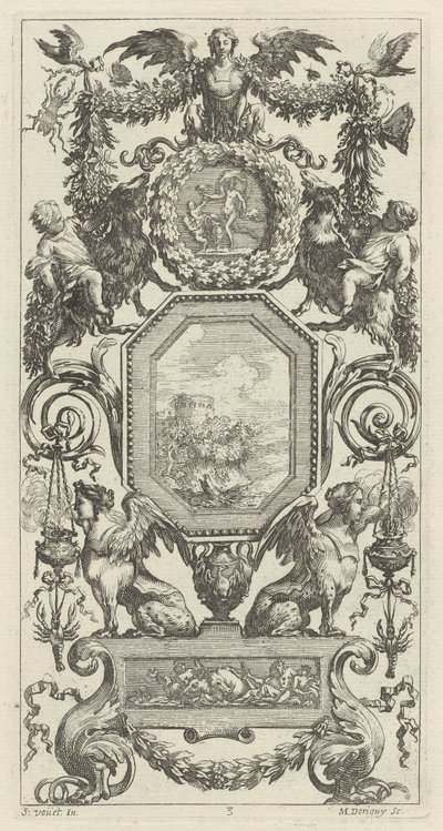 Ozdobny panel zwieńczony skrzydlatą harpią autorstwa Michel Dorigny, after Simon Vouet