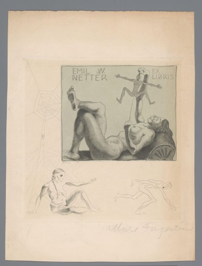 Ekslibris van Emila W. Nettera autorstwa Michel Fingesten (signed by artist)