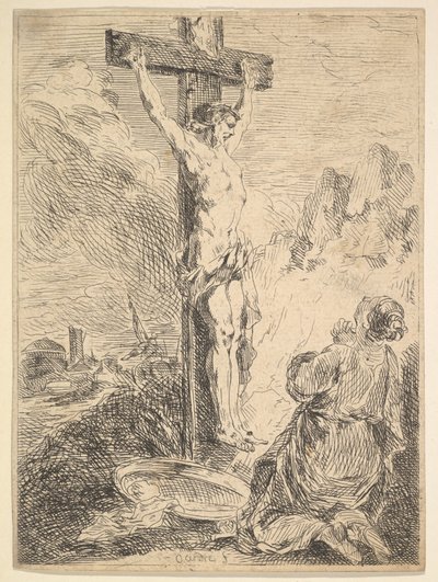 Maria Magdalena modląca się u stóp krzyża, 1720-83. autorstwa Michel Francois Dandre Bardon