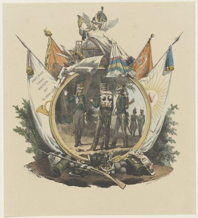 Medalion z łowcami ochotników Uniwersytetu w Utrechcie, 1830 autorstwa Michel Mourot