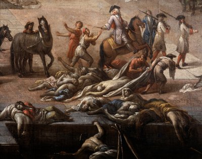 Widok Ratusza (Marsylii) podczas zarazy z 1720 r. autorstwa Michel Serre