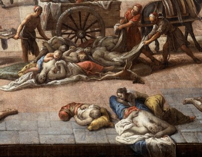 Widok ratusza (Marsylii) podczas zarazy w 1720 r. autorstwa Michel Serre