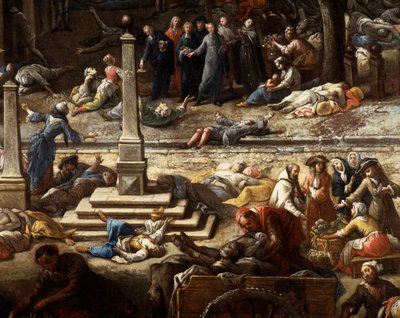 Widok ratusza (Marsylii) podczas zarazy w 1720 r. autorstwa Michel Serre