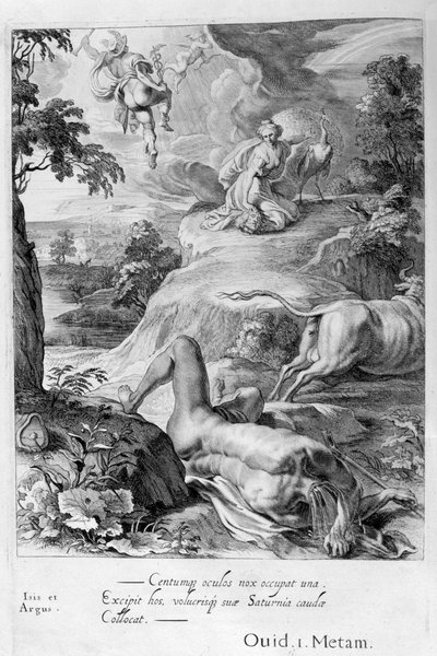 Io zamieniona w krowę: Merkury odcina głowę Argusowi, 1655 autorstwa Michel de Marolles