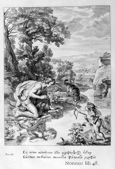 Narcyz zakochany we własnym odbiciu, 1655 autorstwa Michel de Marolles