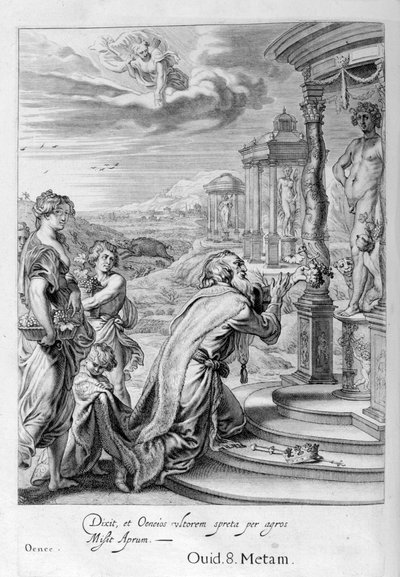 Ojneus, król Calydon, który zaniedbał Dianę w ofierze zostaje ukarany za swoją bezbożność, 1655 autorstwa Michel de Marolles