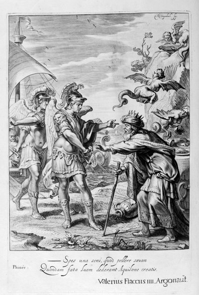 Phineus zostaje wyzwolony z Harpii przez Calais i Zethes, 1655 autorstwa Michel de Marolles