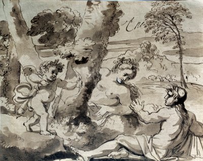 Miłość, pasterz i nimfa. Rysunek Michel Corneille (1642-1708) autorstwa Michel des Gobelins Corneille
