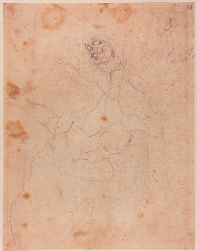 Studia nad figurami, częściowo z Wygnania z raju w Kaplicy Sykstyńskiej autorstwa Michelangelo (after) Buonarroti