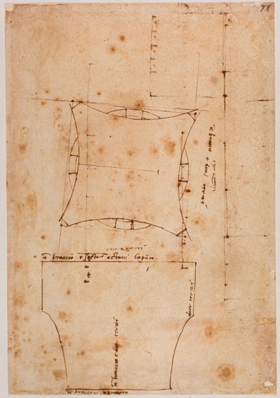 Plan stolicy i elewacja, XVI wiek (rysunek) autorstwa Michelangelo (after) Buonarroti