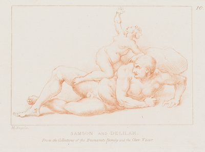 Samson i Dalila (akwaforta) autorstwa Michelangelo (after) Buonarroti