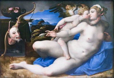 Wenus i Kupidyn, wg Michała Anioła Buonarrotiego (olej na desce) autorstwa Michelangelo (after) Buonarroti