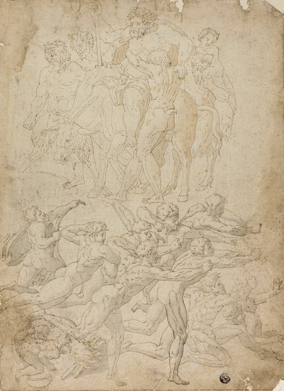 Łucznicy strzelający do Herma, Triumf Bachusa i inne studia autorstwa Michelangelo Buonarroti