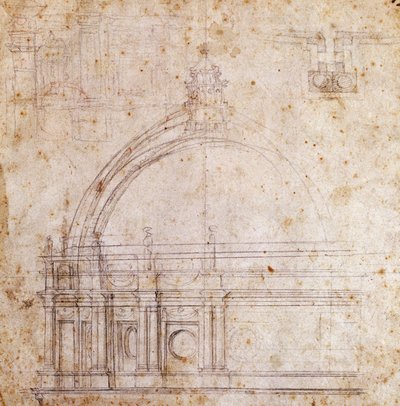 Rysunki projektowe kopuły bazyliki św. Piotra w Watykanie, projekt Michał Anioł (1475-1564), Włochy autorstwa Michelangelo Buonarroti