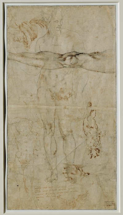 Różne studia postaci, napis oparty na sonecie Petrarki, około 1506 ... autorstwa Michelangelo Buonarroti