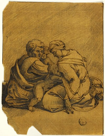 Grupa rodzinna: Ozjasz, król Judy, pielęgnowany przez matkę autorstwa Michelangelo Buonarroti