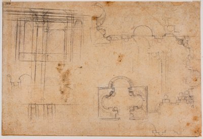 Plan piętra i elewacje architektoniczne kaplicy Sforzów autorstwa Michelangelo Buonarroti