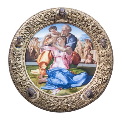Święta rodzina z młodym św. Janem Chrzcicielem, znana jako „Doni tondo” autorstwa Michelangelo Buonarroti