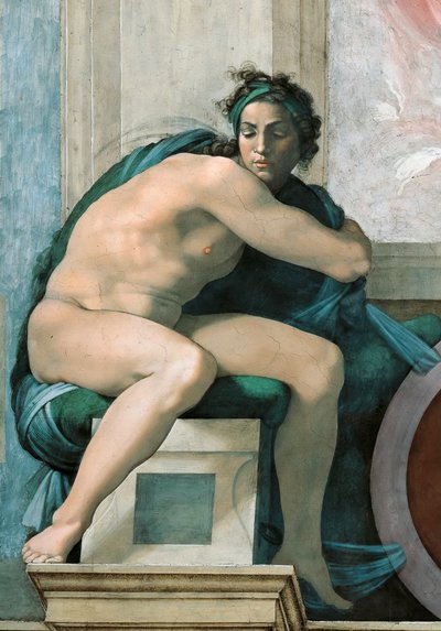 Sufit Kaplicy Sykstyńskiej Ignudo w Watykanie, 1508-1512. autorstwa Michelangelo Buonarroti