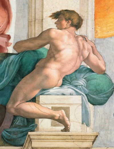 Sufit Kaplicy Sykstyńskiej Ignudo w Watykanie, 1508-1512. autorstwa Michelangelo Buonarroti