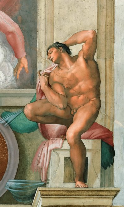 Sufit Kaplicy Sykstyńskiej Ignudo w Watykanie, 1508-1512. autorstwa Michelangelo Buonarroti