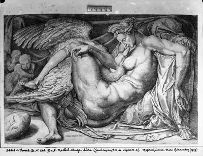 Leda, wyryta przez Jacobusa Bosa, Bossa lub Bossiusa (ur. ok. 1520) autorstwa Michelangelo Buonarroti