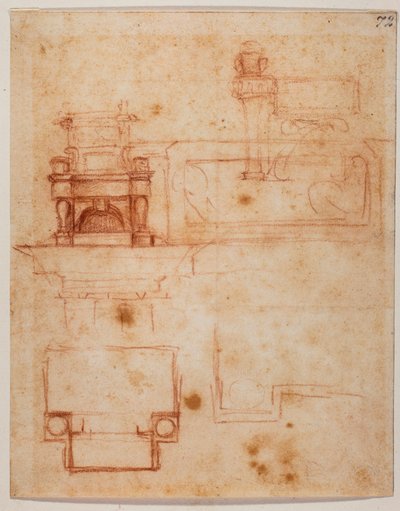 Plany i elewacje "tronów" dla nowej zakrystii autorstwa Michelangelo Buonarroti