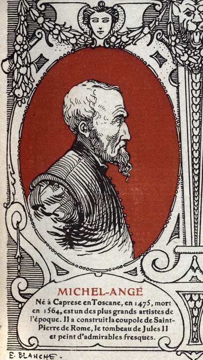 Portret włoskiego malarza renesansowego, Michelangelo Buonarroti dit Michel Ange (Michelangelo lub Michelangelo autorstwa Michelangelo Buonarroti