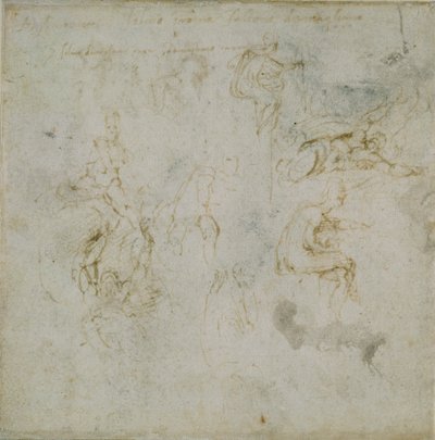 Recto: Ośmiocyfrowe studia. Verso: Studium postaci, c1490-1560. autorstwa Michelangelo Buonarroti