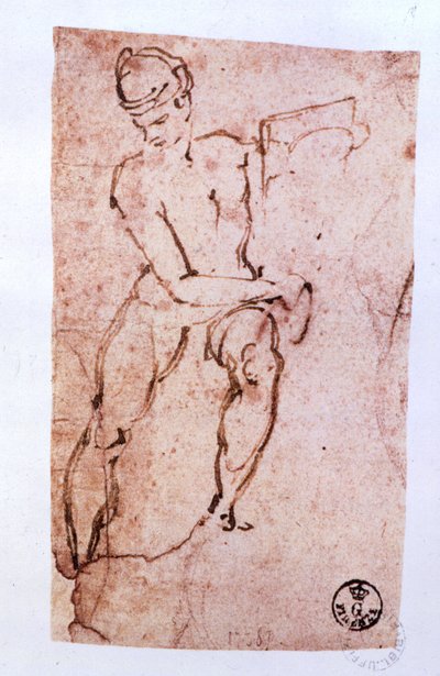 Sufit Kaplicy Sykstyńskiej (1508-12): szkic apostoła (pióro i brązowy atrament) autorstwa Michelangelo Buonarroti