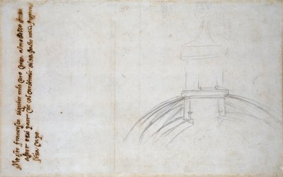 Szkic przedstawiający połączenie latarni i kopuły oraz inne studia dla św. Piotra, c1490-1560 autorstwa Michelangelo Buonarroti