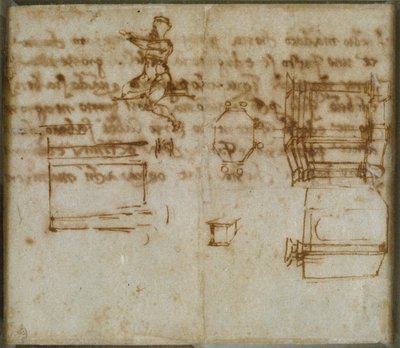 Drobne szkice architektury i małe studium postaci, koniec XV-początek XVI wieku autorstwa Michelangelo Buonarroti