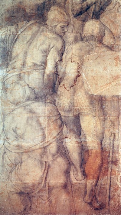 Żołnierze Michała Anioła (1475-1564), rysunek przygotowawczy (podmalowanie) do fresku Ukrzyżowanie św. Piotra wykonanego w Kaplicy Paulinów w Pałacu Watykańskim autorstwa Michelangelo Buonarroti