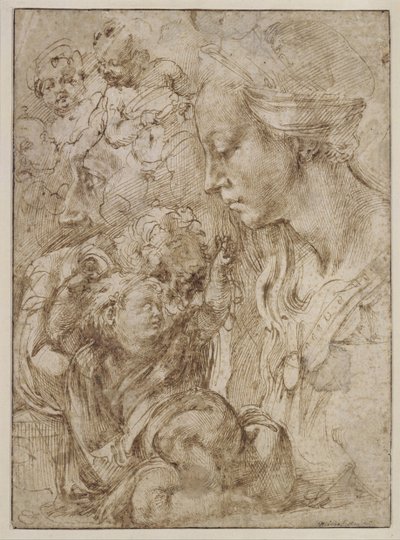 Studia dla Świętej Rodziny z Janem Chrzcicielem jako dzieckiem, 1505 autorstwa Michelangelo Buonarroti