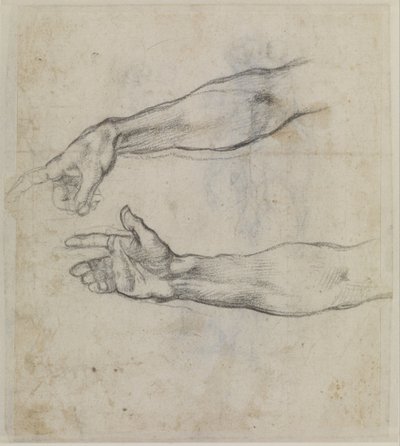 Studium wyciągniętej ręki do fresku "Pijaństwo Noego" w Kaplicy Sykstyńskiej, ok. 1508-09 (czarna kreda na papierze) autorstwa Michelangelo Buonarroti