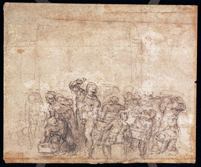 Studium postaci do sceny narracyjnej (czarna kreda na papierze) (verso) (odbytnicy patrz 191777) (patrz także 191767) autorstwa Michelangelo Buonarroti